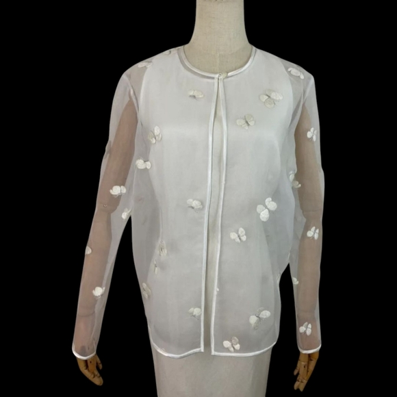 Sheer White Delicate Topper/Blazer Embroidered Butterfly Details Fairycore Sz 6 - Picture 1 of 12